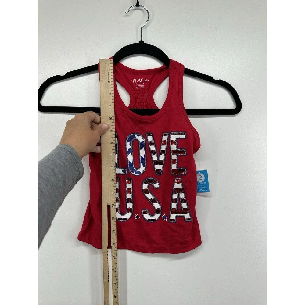 THE CHILDRENS  PLACE Red Love Usa  TANK TEE SHIRT Sequin Brand New‎